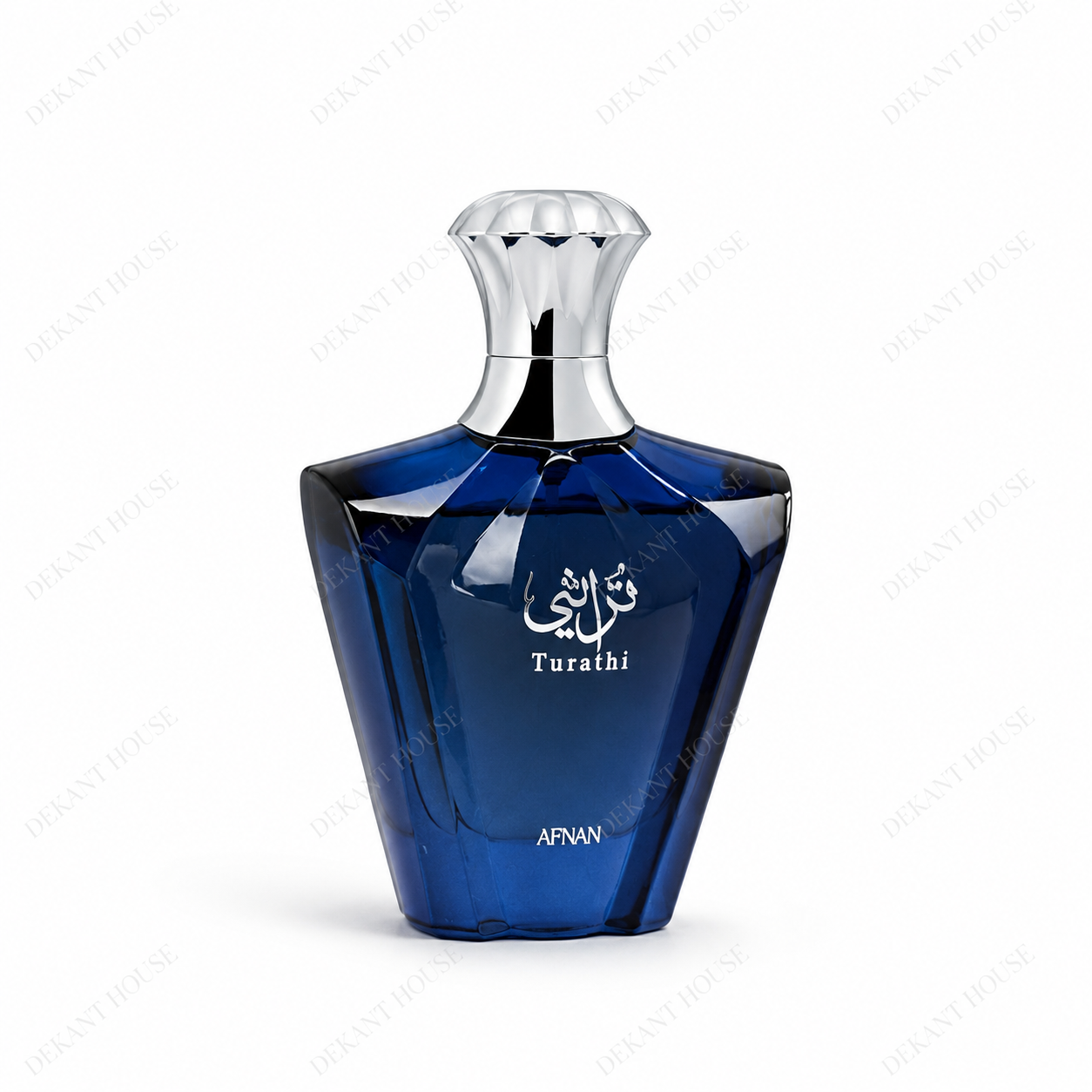 Afnan Turathi Blue EDP parfüm şişesi 45 derece açılı görünüm